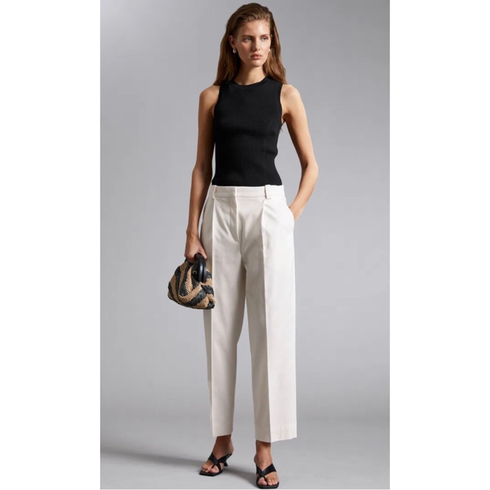 & OTHER STORIES | Pleated Straight Leg Trousers in Ecru, Size 4